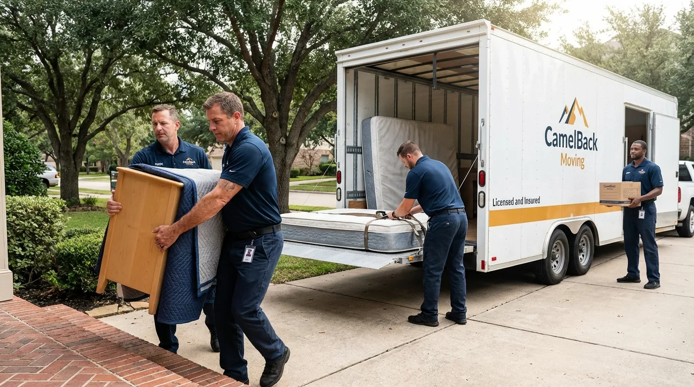 Crew loading residential truck for cross-state move from Pico Rivera, CA